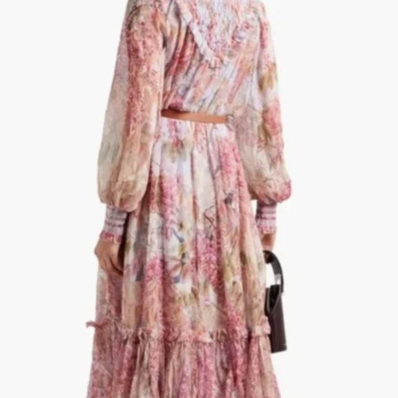 NOT FOR SALE - Zimmermann Botanica Belted Smocked Silk-georgette Midi Dress 0P - Picture 4 of 6